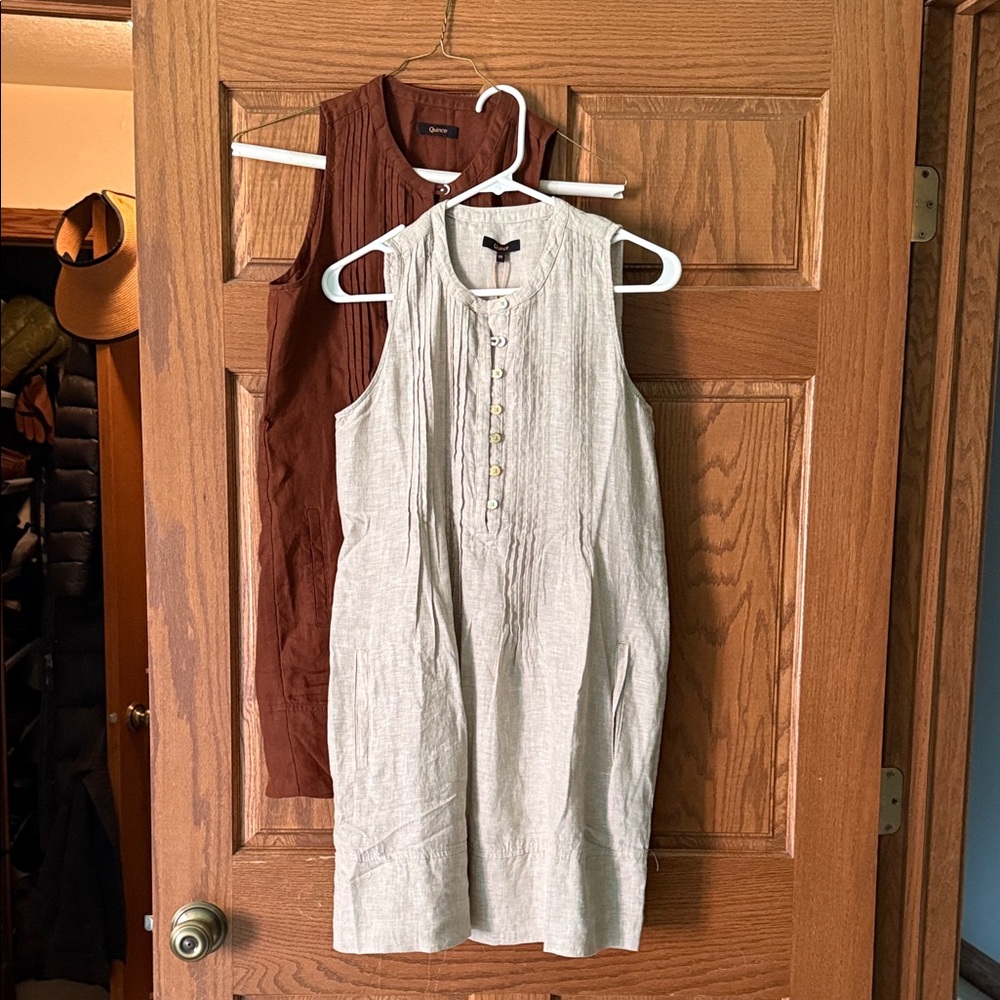 Sleeveless Linen Dress with Button Detail - Set of 2